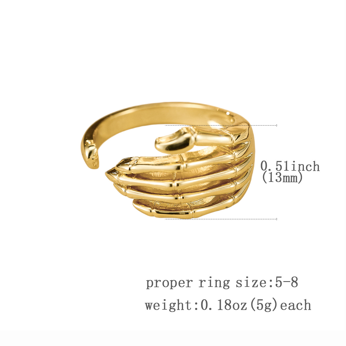 Ladies' Adjustable Open-End Ring with Skull Hand Sculpture